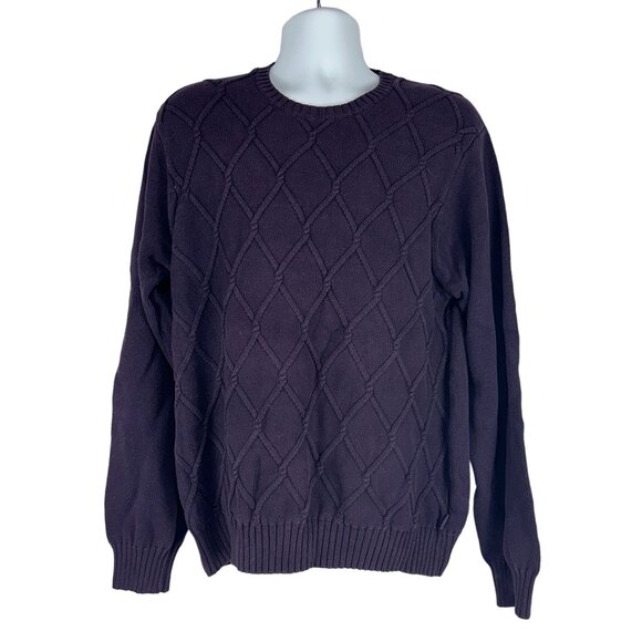 IZOD Men's Long Sleeved Cable Knit Crew Neck Pullover Sweater Size L Purple - Picture 1 of 9
